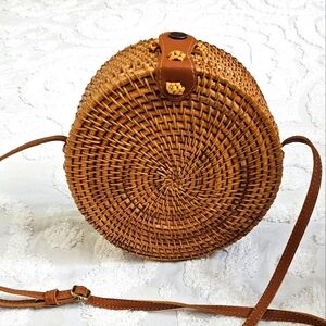 Rattan Round Retro Style Woven Natural Beachy Boho Crossbody Bag